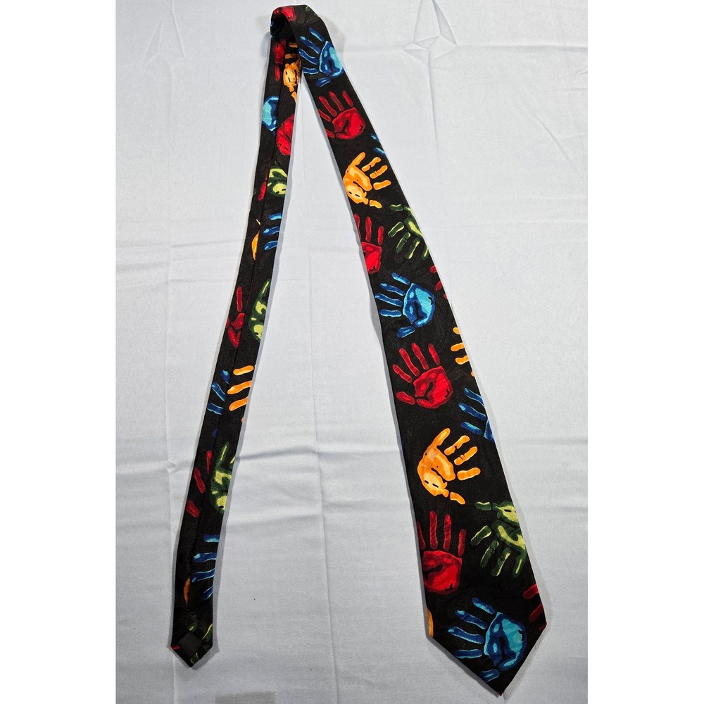 Steven Harris Mens Handprints Novelty Tie Black Multi Color Teacher Artist Art